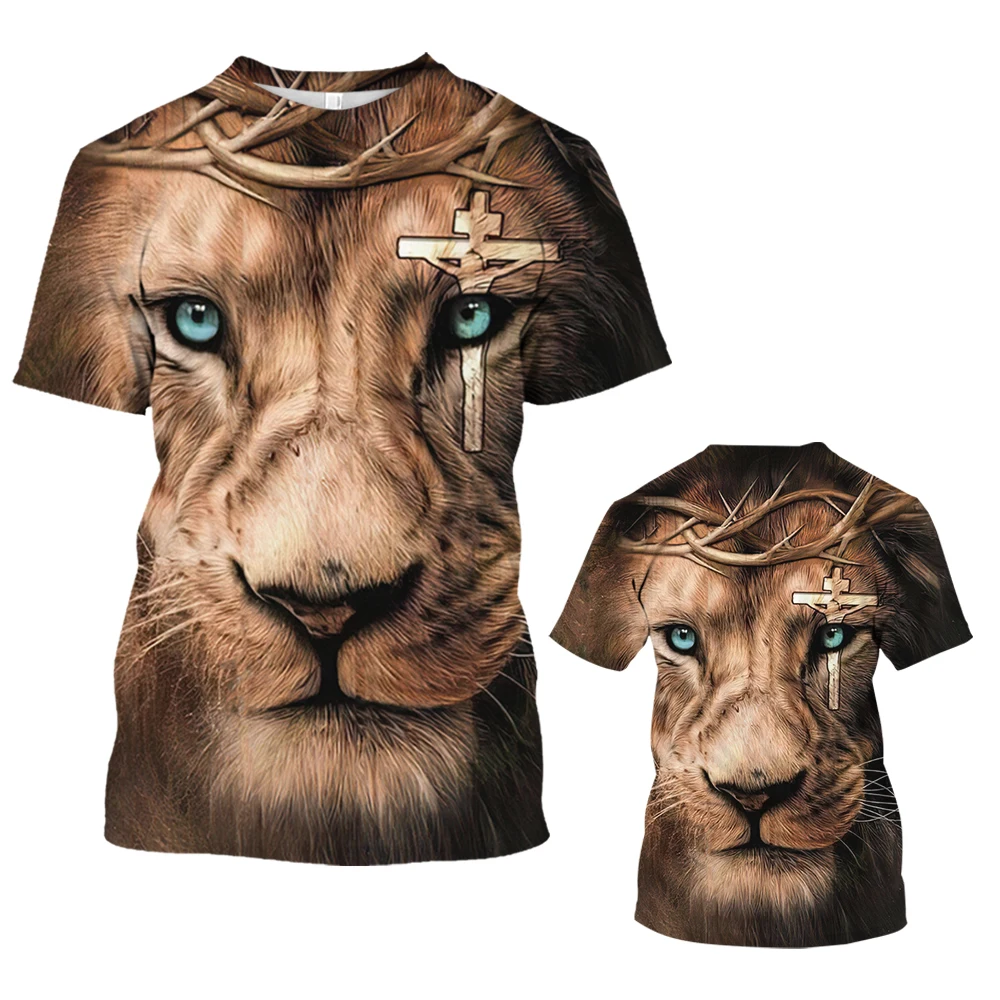 

Christian Jesus\Lion Men's T Shirt Top 3D Print Oversized Short Sleeve Tees Harajuku Streetwear Summer Fashion Clothes Loose Pu