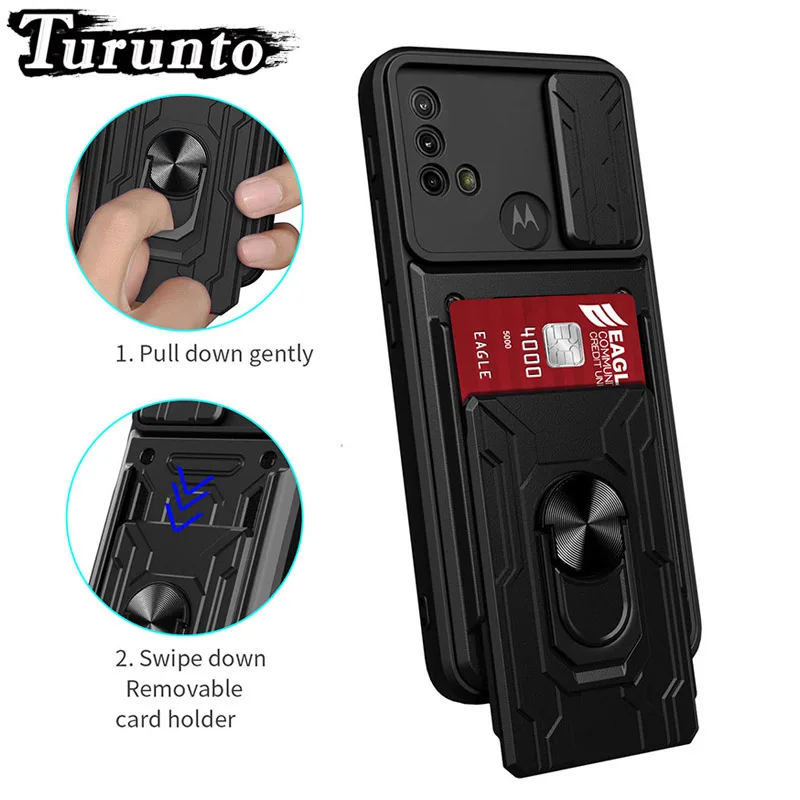 

Luxury Detachable Card Slot Phone Case For Motorola E30 E20 E40 Cases Slide Camera Lens Shockproof Cover For Motorola E 30 40 20
