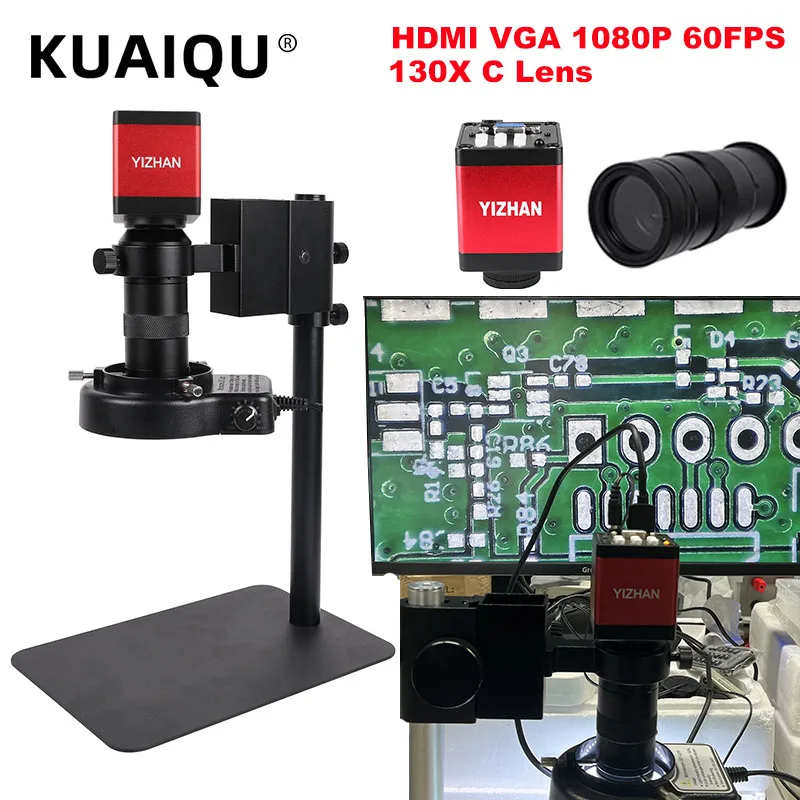 

1-130X HDMI VGA Video Microscope 1080P 60FPS Camera Zoom C-mount Lens For Phone Repair Soldering Digital Image Acquisition