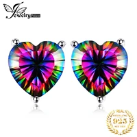 jewelrypalace heart natural rainbow fire mystic quartz 925 sterling silver stud earrings for women colorful gemstone jewelry