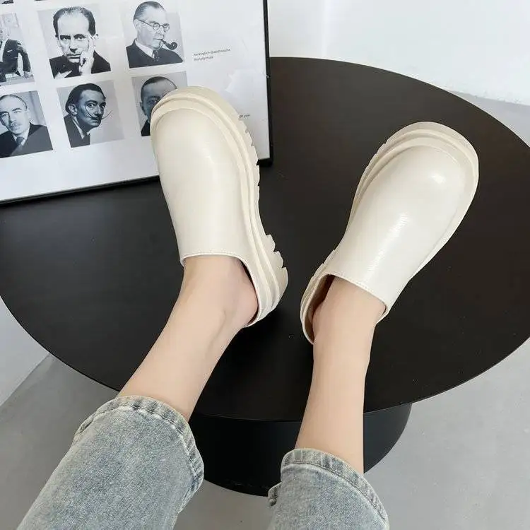 35-Size 43 Large Size Women's Shoes Fat Feet Spring Platform Half Slippers Slip-on Closed Toe Sandals