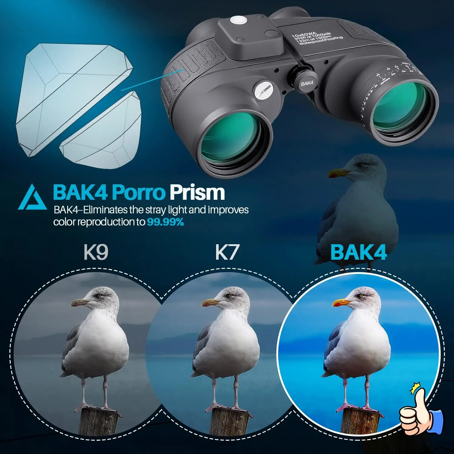 10x50 HD морской военный бинокль Бино с дальнометром и компасом