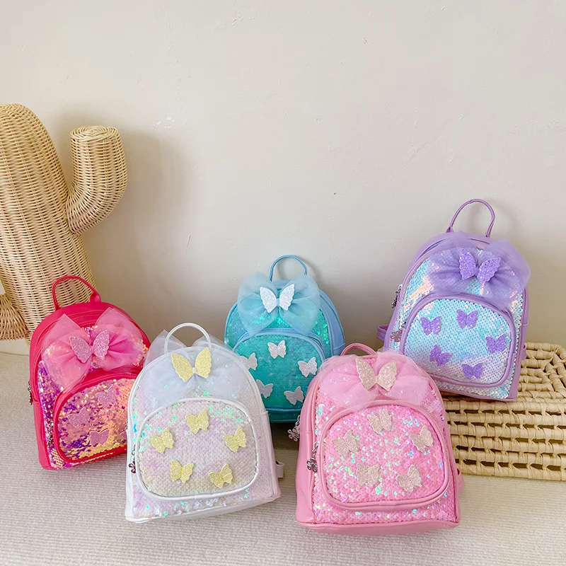 

Bling Kids Backpacks Princess Bags for Girls Schoolbag Butterfly Baby Kindergarten Backpack Toddler Shoulders Bag Children Gift