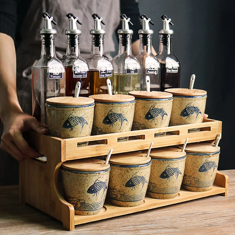 

Kitchen Old Spice Jars Set Oil Bottle Oil Dispenser Salt and Pepper Shakers Sauce Sugar Container Spray Aceite Storage Kitchen