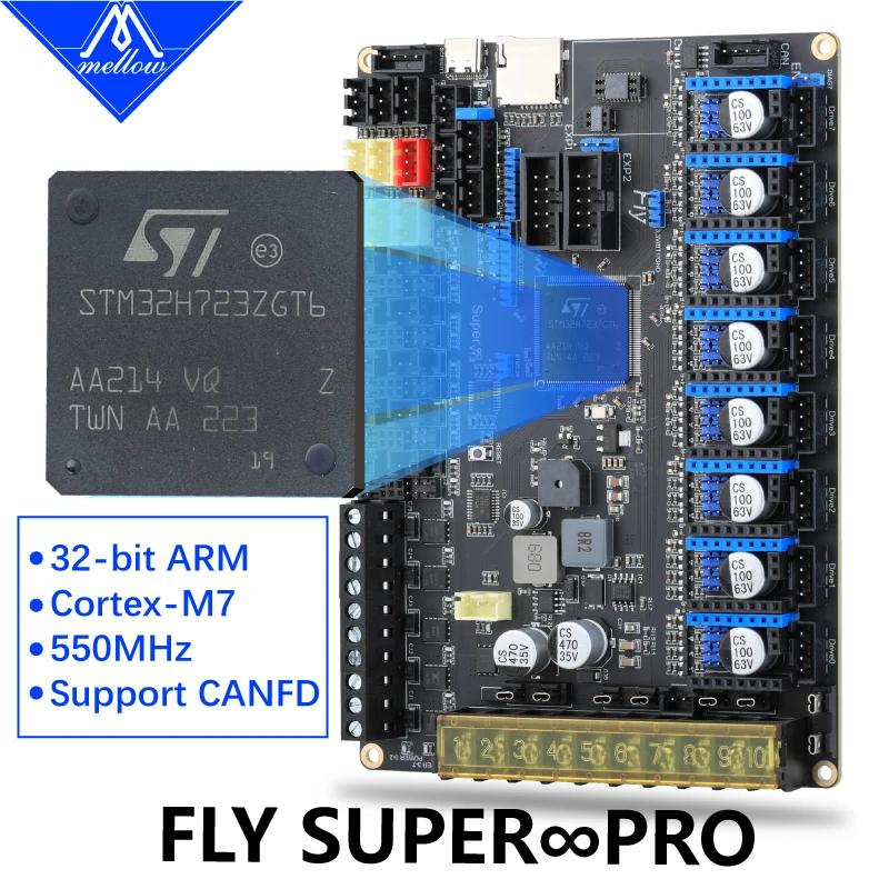 Меллоу высокоскоростной супер♾Профессиональная плата 3 + 5 HV 8 Axis 32Bit 550MHz 2oz Pcb для Uart Spi 3D принтера RRF/Klipper с поддержкой Canbus