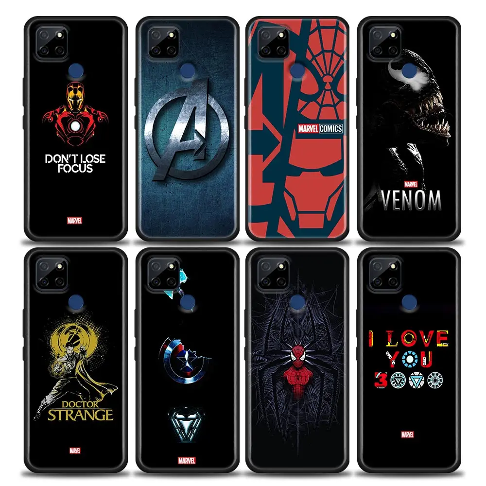 

Phone Case for Realme Q2 C20 C21 V15 8 C25 GT Neo V13 5G X7 Pro Ultra C21Y Case Soft Silicone Cover Luxury Iron Man Marvel Logo