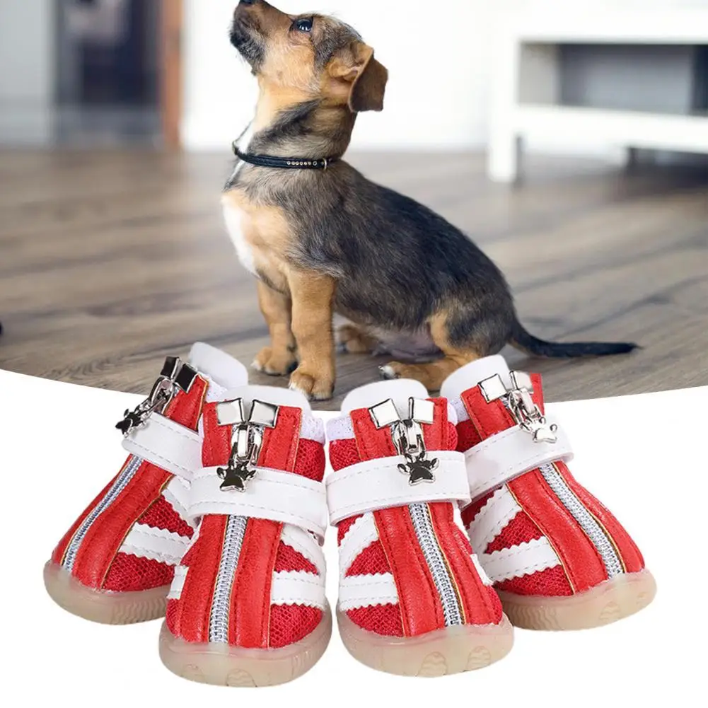 

Удобные стильные дышащие уличные ботинки на мягкой подошве для собак, 4 шт., гибкие ботинки для домашних животных, защита от деформации для ф...