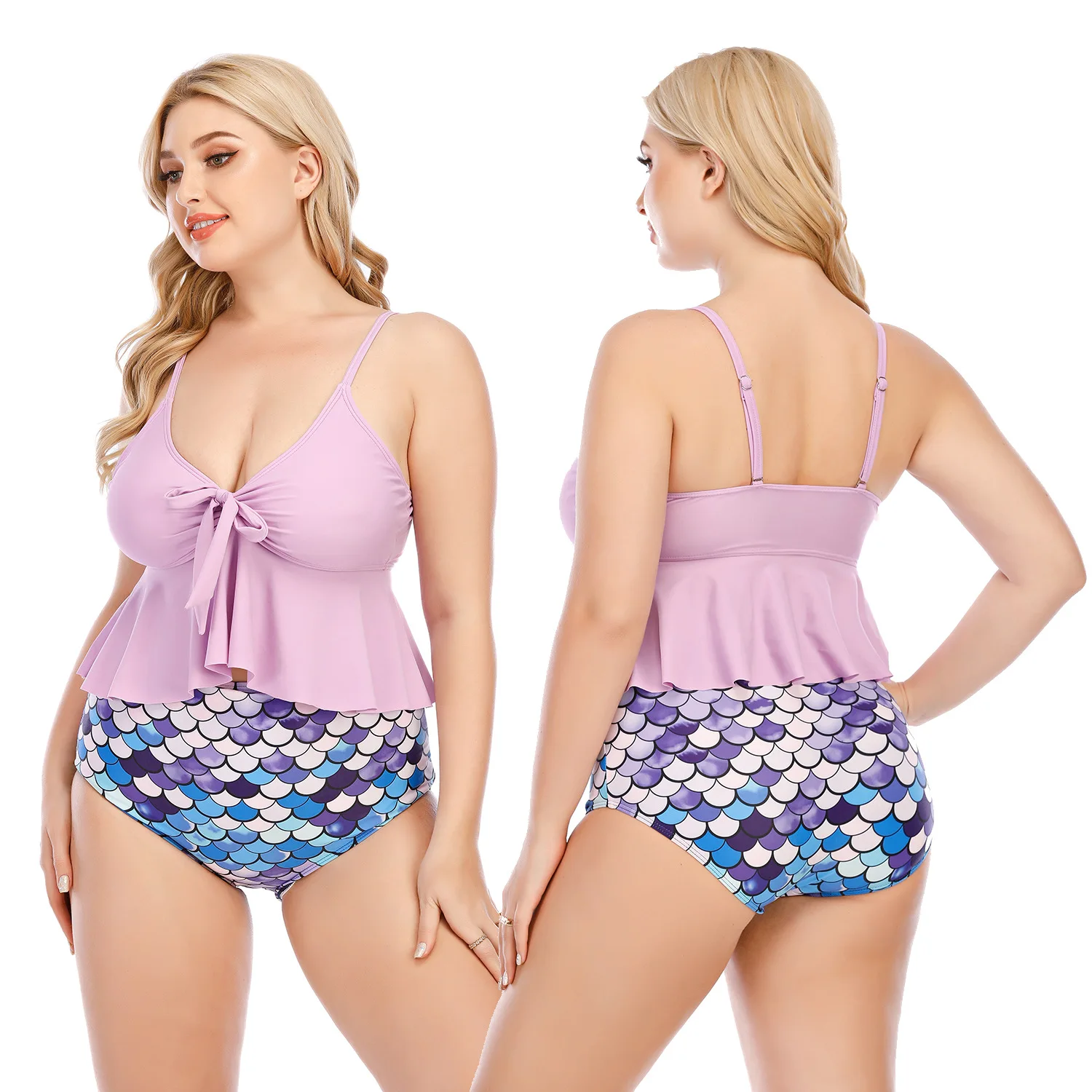 

2 Pieces Plus Size Large Size Fat Ladies Swimsuit Bikini Swimsuit