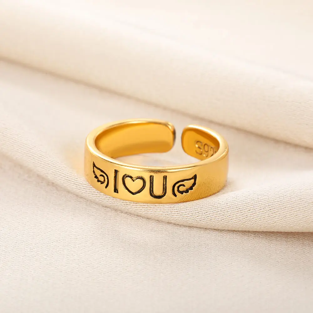 

Couple Ring Engraving Angel Wings I Love You Letter Rings For Women Romantic Engagement wedding Jewelry Valentine Day Gift