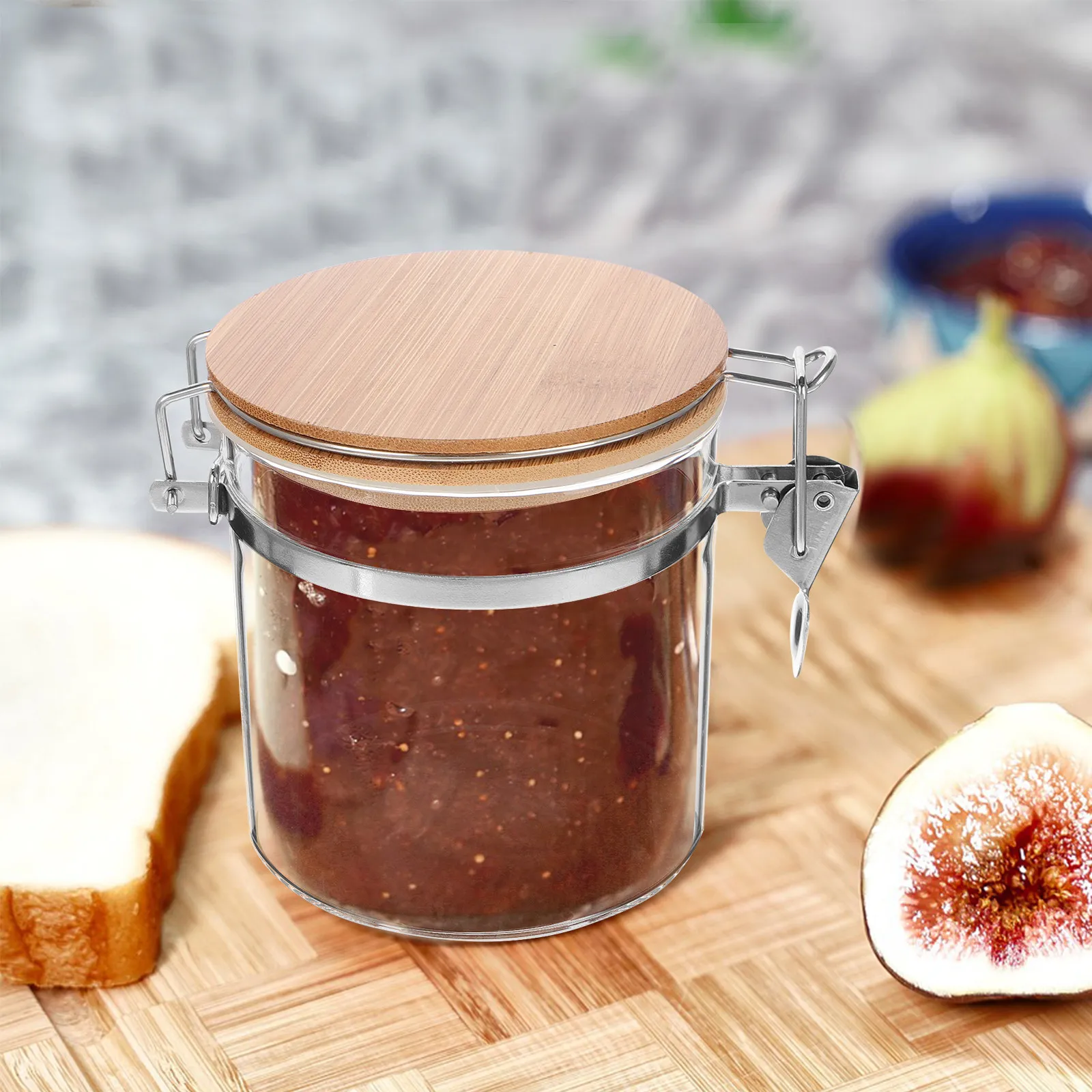 Стеклянная банка для хранения продуктов с герметичной бамбуковой крышкой, прозрачный контейнер для чая, печенья, конфет, специй, органайзер для кладовой, для муки, риса, кофейных зерен (art.: 3920dbe490a5c) - 3920dbe490a5c
