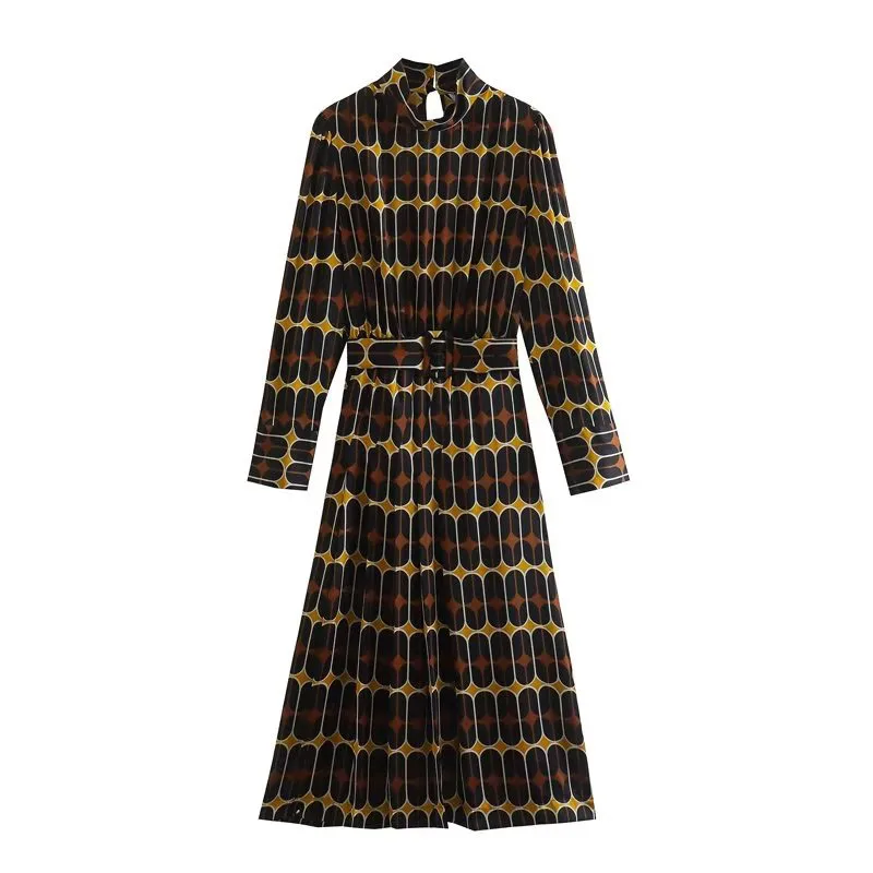 

Женское винтажное платье-миди с длинным рукавом, разрезом сбоку