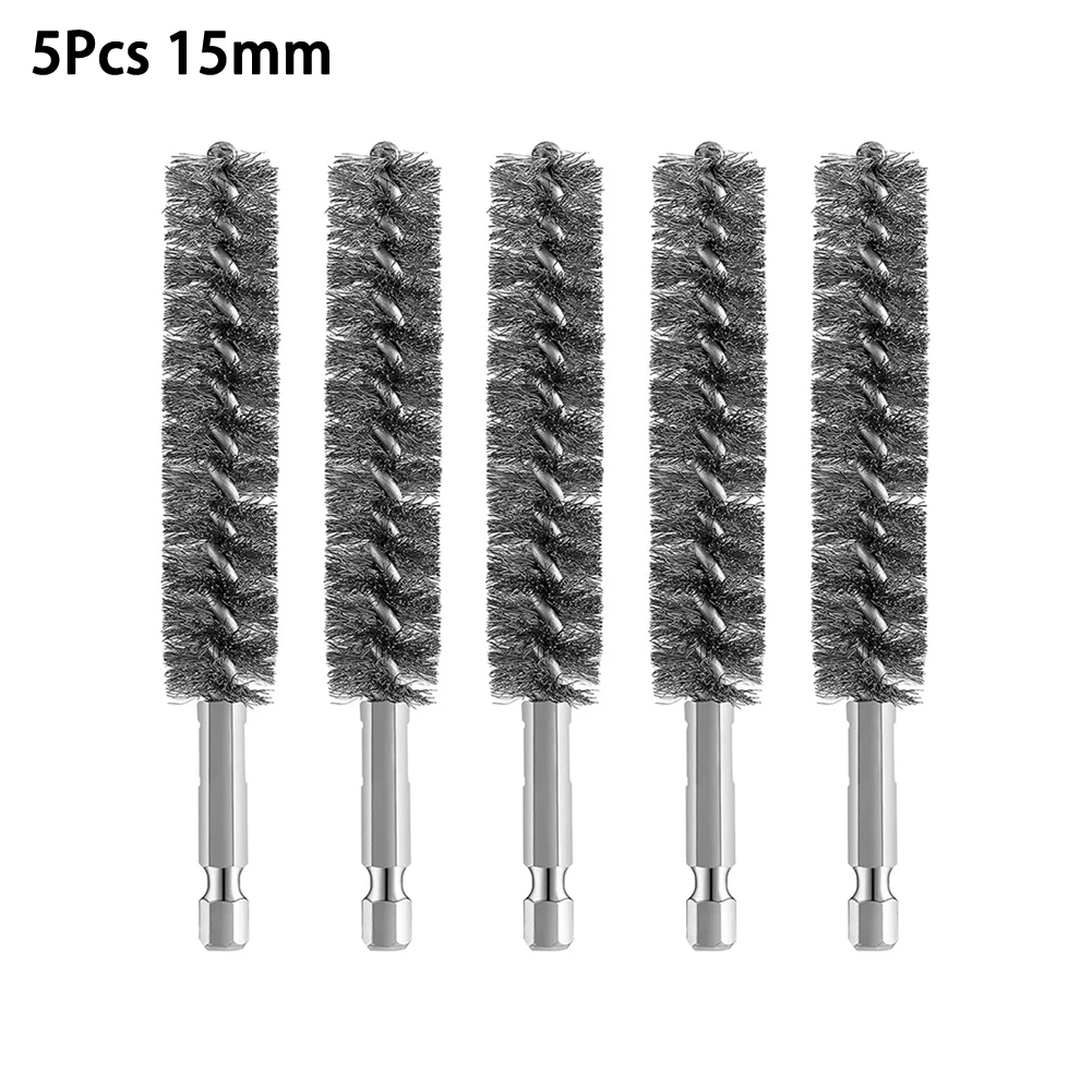 

5pcs 4 Inch Wire Brush Stainless Steel 1/4 Inch Hex Shank Pipe Brush For Power Drill Cleaning Port Tube Bearing Cylinder For