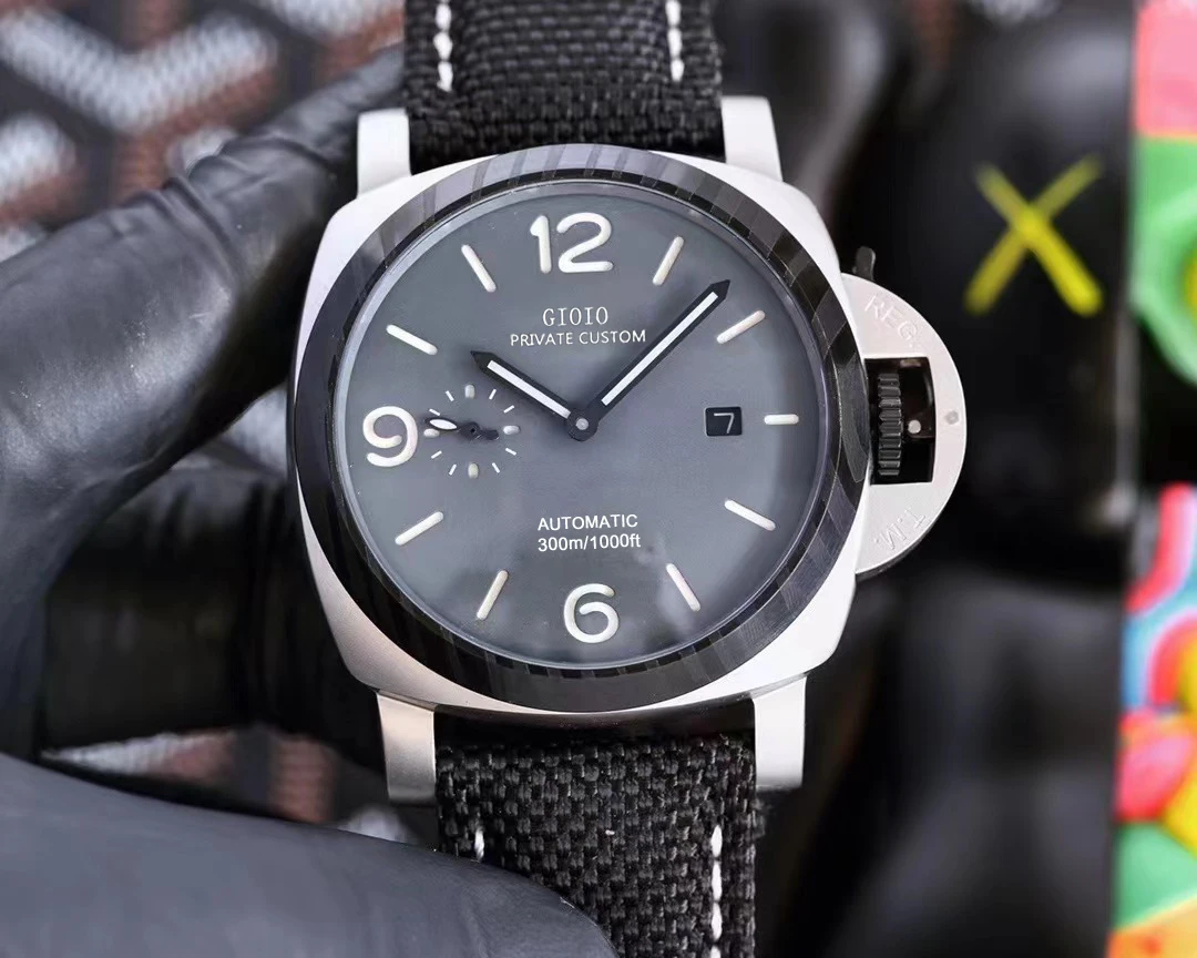 

Mens Mechanical Automatic Watch Blue Blue Leather Grey Luminous
