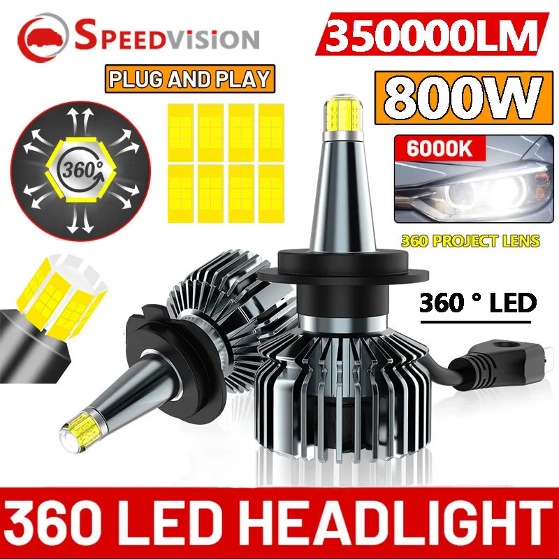 Линзы проектора H7 LED CANBUS 360 350000 LM H11 H1 H4 H8 Лампа для фар HB3 9005 HB4 9006 Hir2 9012 Светодиодная