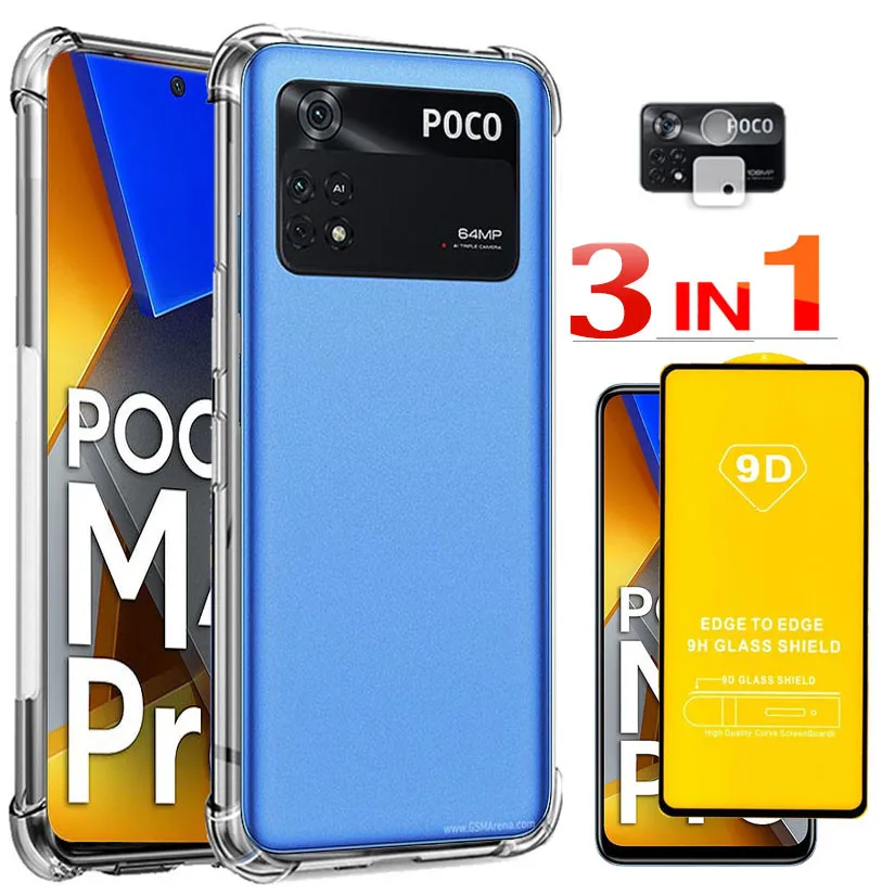 

Phone Case Poco M4 Pro 4g Case +Tempered glass For Xiaomi Poco X4 F4 X3 GT M3 M4 Pro 5g Shockproof Silicone Back Cover Poko Poco M4Pro X3 NFC Soft Transparent Case Poco X4 GT F4 C40