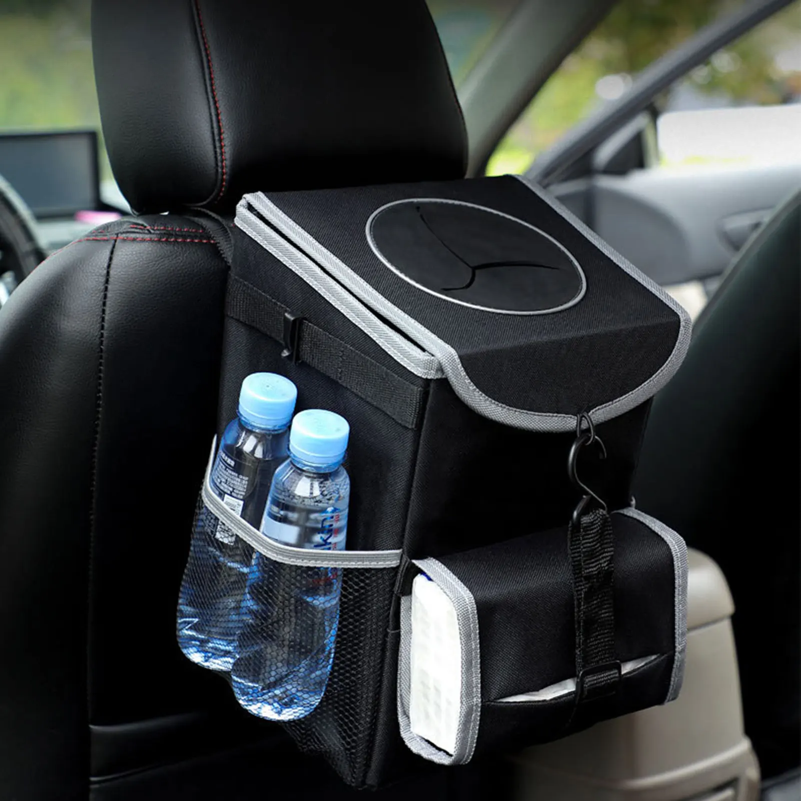 

Car Trash Can With Lid Waterproof Automotive Garbage Cans With Car Tissue Holder Foldable Storage Bin Car Essentials Accessories