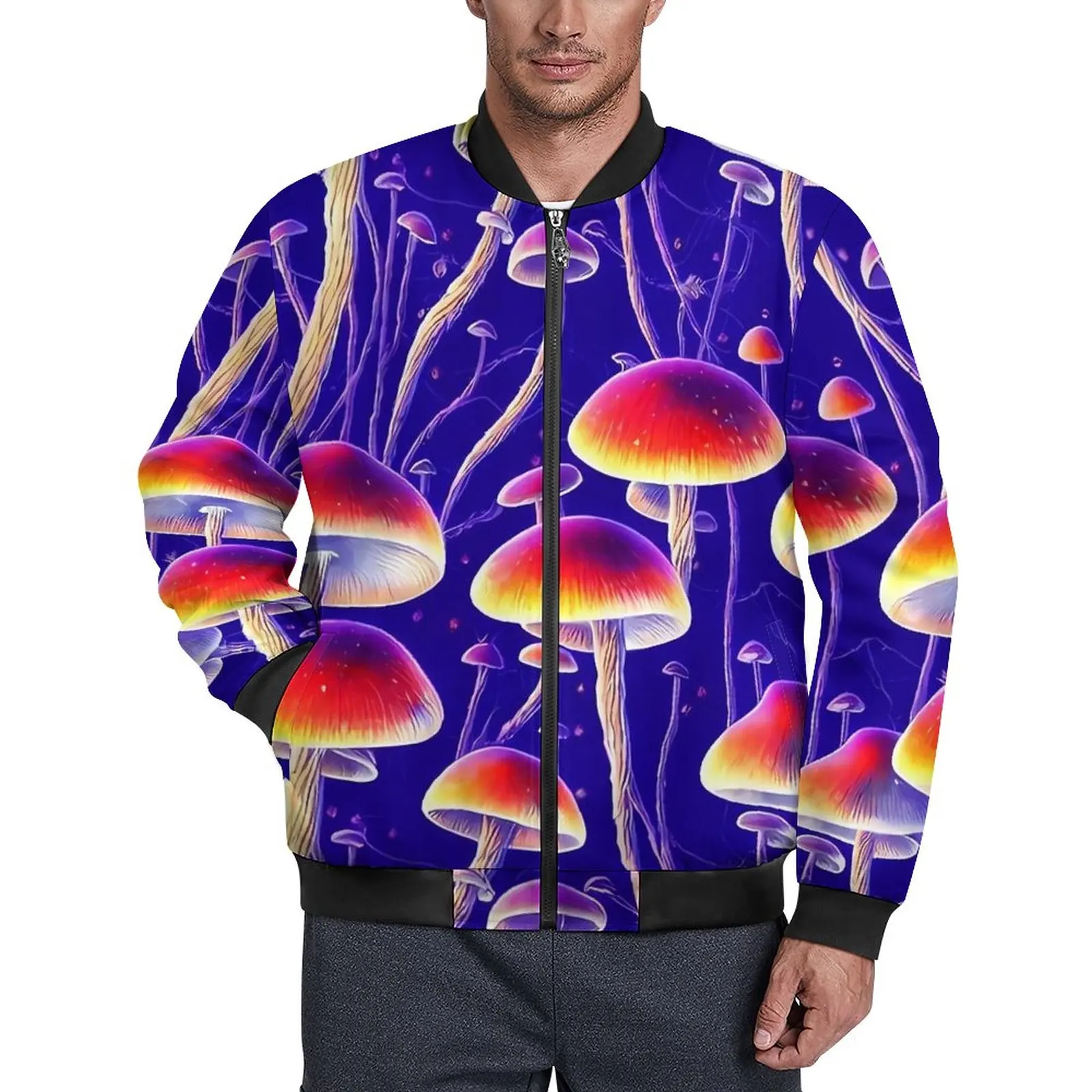 

Куртка мужская с принтом грибов, Повседневная Верхняя одежда с графическим принтом, ветровка на молнии, большие размеры, осень