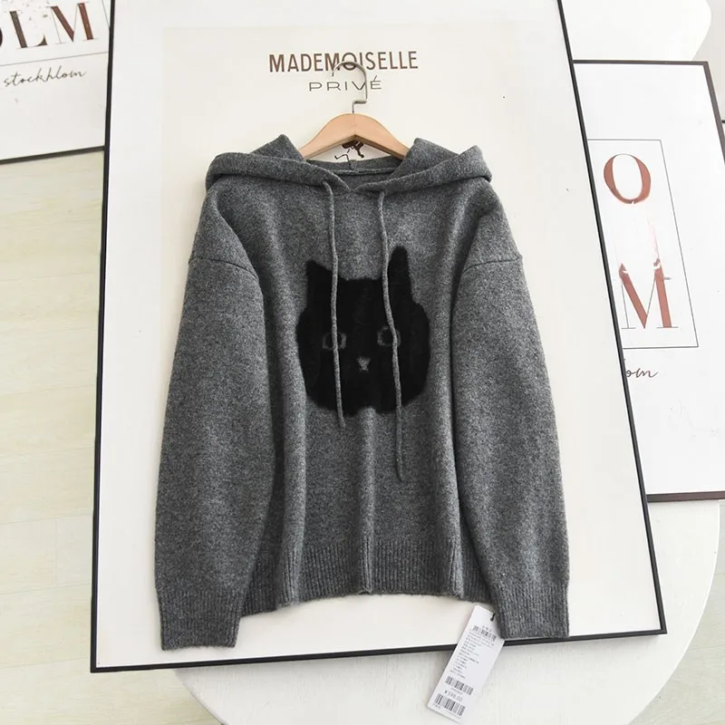 Купить набор пшеничной серии! Осенне-зимний серый свитер с капюшоном + клетчатый