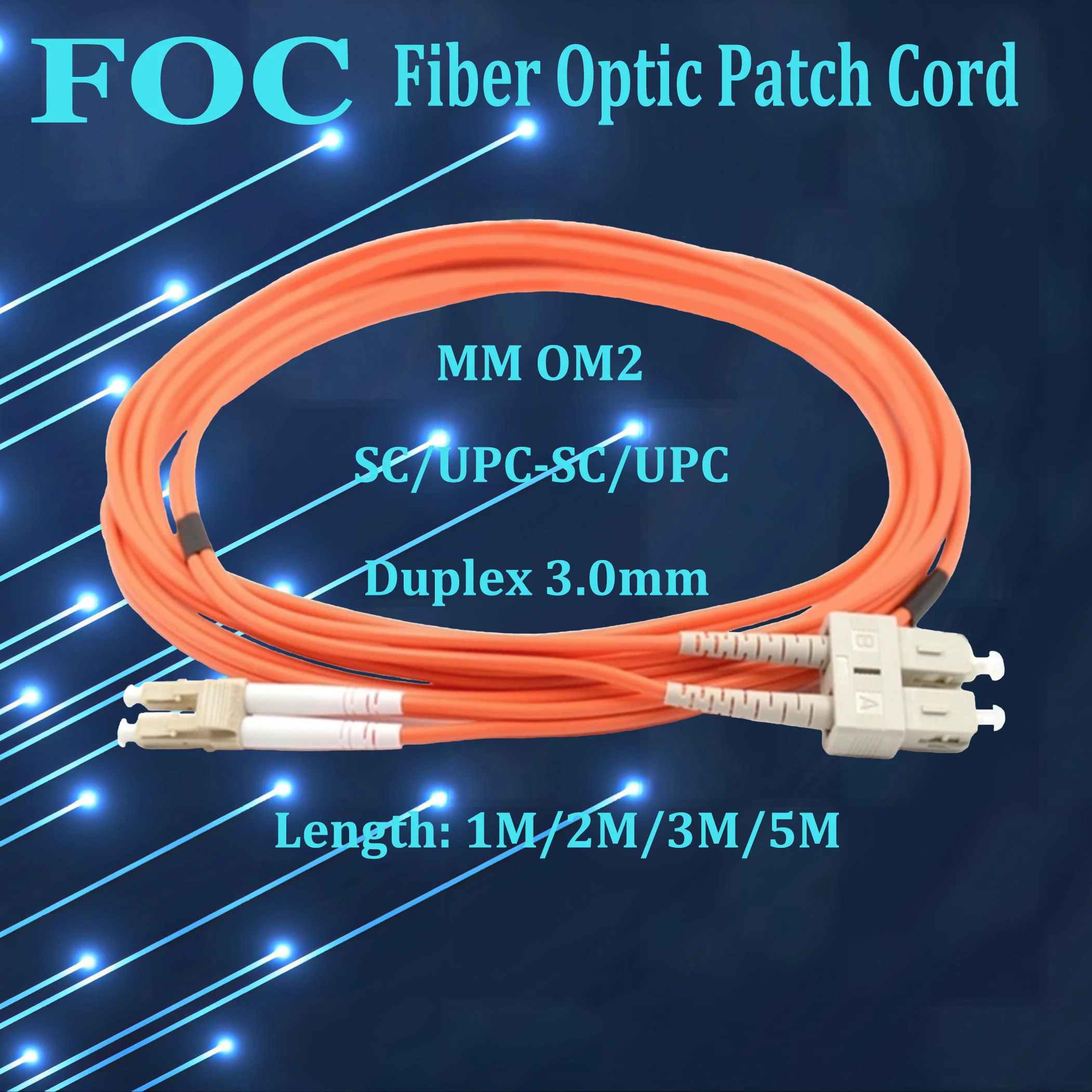 

10Pcs Fibre Optic Cable Multimode SC Duplex MM OM2 50/125 3.0mm Fiber Patch Cord SC-LC UPC, 1M/2M/3M/5M/10M