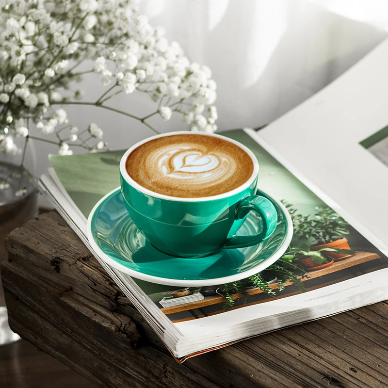 

Latte Gift Coffee Cups Design Ceramic Cappuccino Mate Espresso Cups Tea Afternoon Mocha Green Porcelana Teacups And Saucers Set