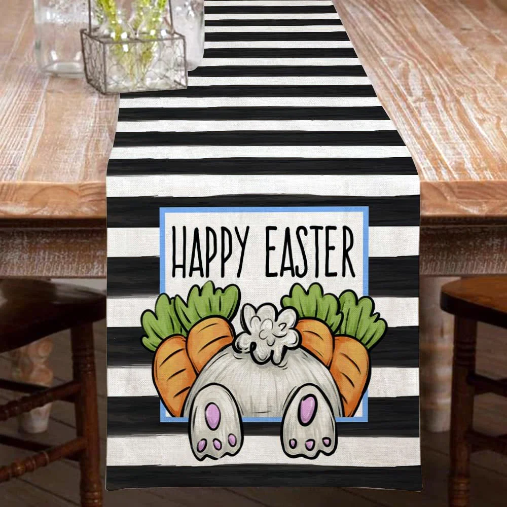

Льняная скатерть в пасхальную полоску с принтом кролика, нескользящая скатерть для ресторана, кухни, декоративная подстилка