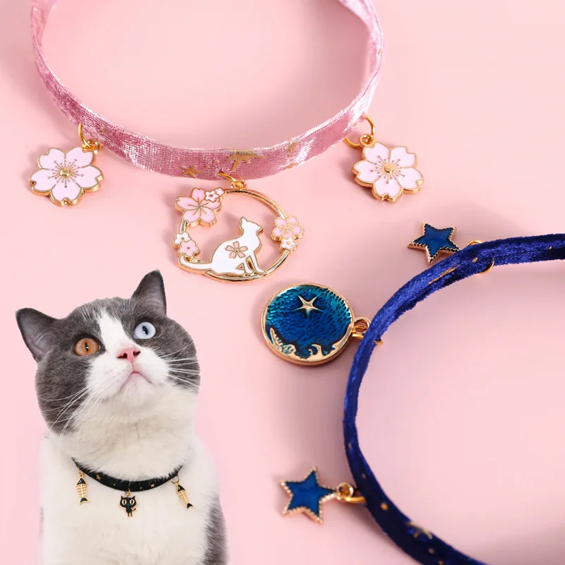 

2022 Pet Cat Dog Velvet Gilding Star Adjustable Neck Chain Starry Sky Christmas Snowflake Day Series Flower Fish Pendant Collar