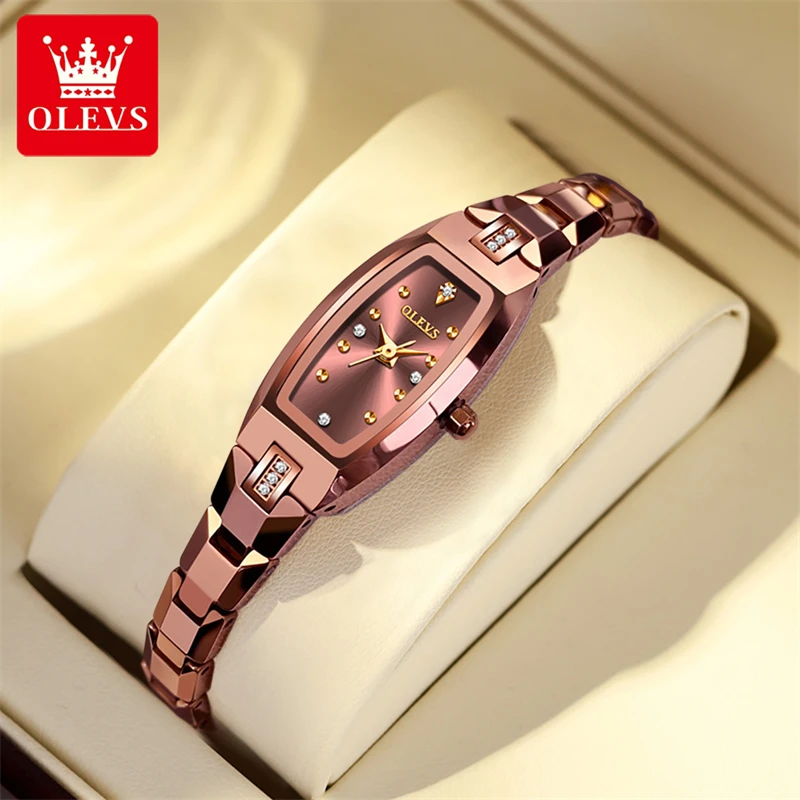 OLEVS Top Brand Luxury Tungsten Steel Watch Diamond Bracelet Set Rose Gold Quartz Women Watch Elegant Female Watches for Womens
