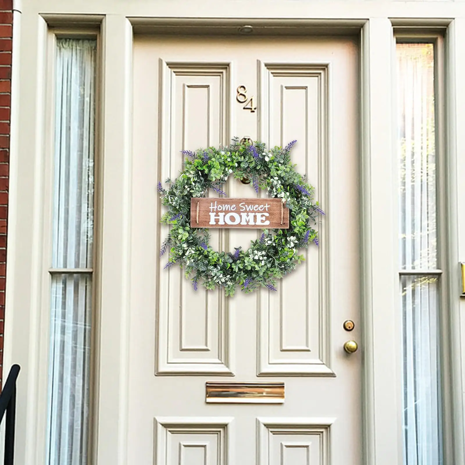 

Round Eucalyptus Wreath Hanging with Board Home Decor Flower Lavender Garland for Wedding Indoor Outdoor Front Door Farmhouse