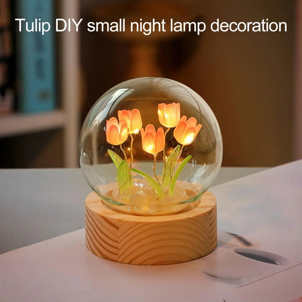 

Tulip Night Light Soft Lighting Wooden Battery-operated Decorative Energy-saving Creative Handmade Tulip Night Light DIY Craft