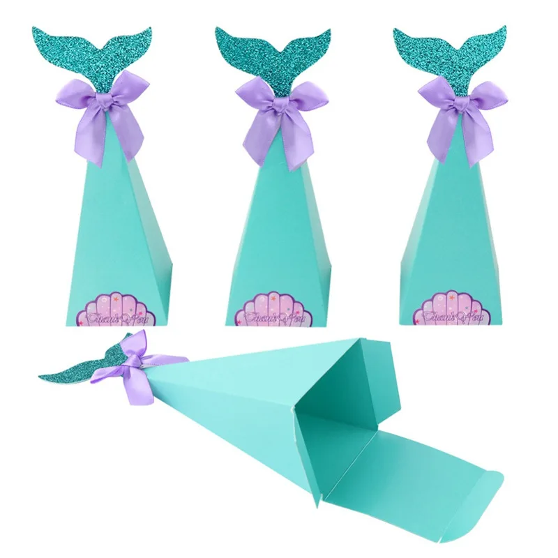 

12pcs Colorful Mermaid Tail Paper Candy Box For Kids Birthday Party Baby Shower Chocolate Cookie Gift Decoration Supplies