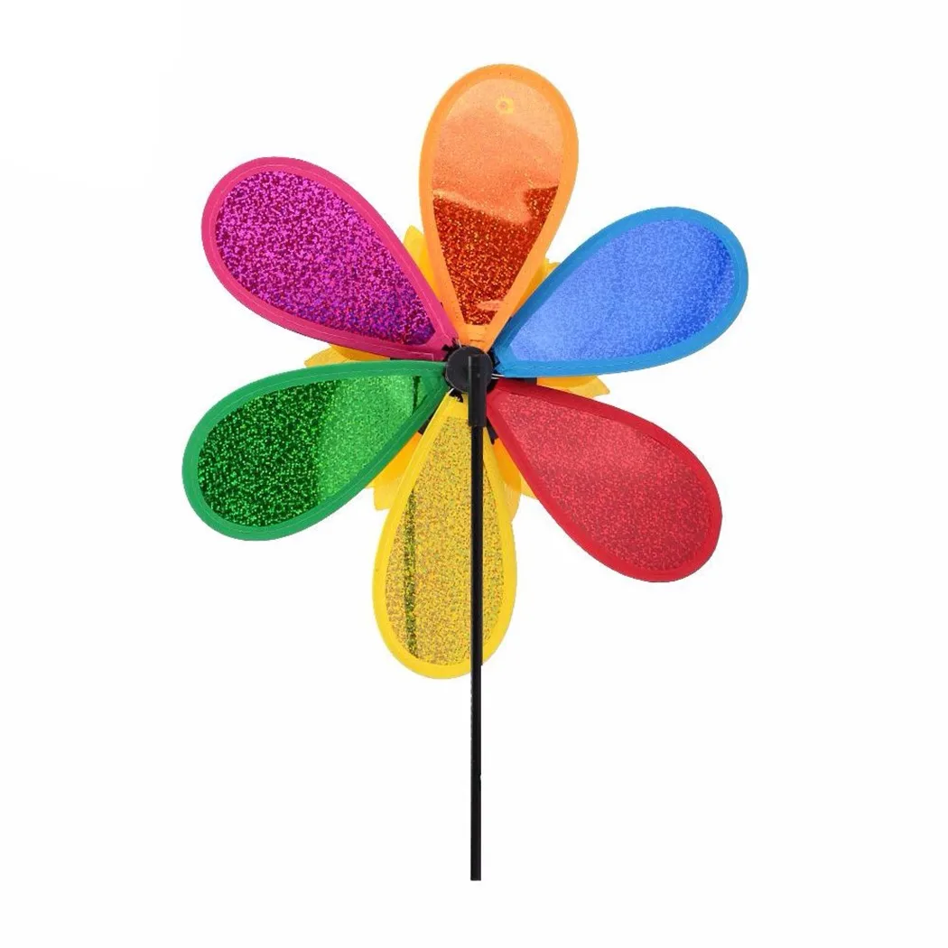 

2021 High Quality Sunflower Windmill Wind Spinner Outdoor Plastic Sequined Balcony Beautiful Colorful Creative