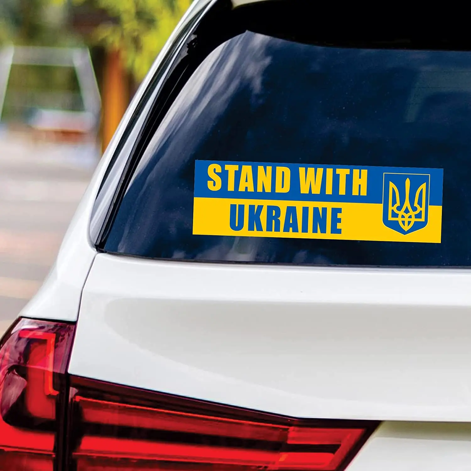 

Ukraine and Ukrainian Flag Standing With Ukraine Car Bumper Sticker Decal