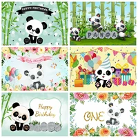 laeacco cartoon panda babys birthday party green bamboo customized banner poster background photographic backdrop photo studio