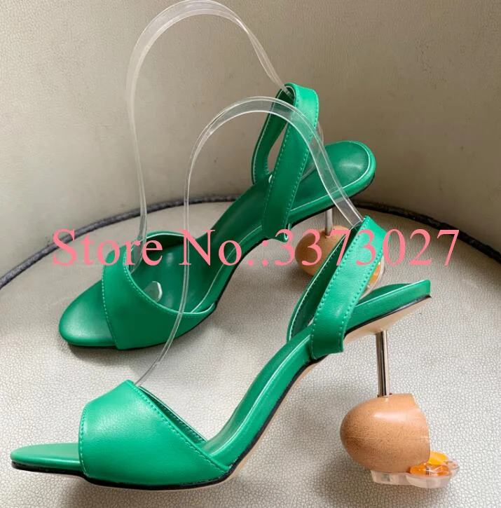 

New Strange Egg Heel Woman Sandals Shoes Fashion Green Pink Red Color Leather Sandals Sexy Female Thin Heel Casual Slippers