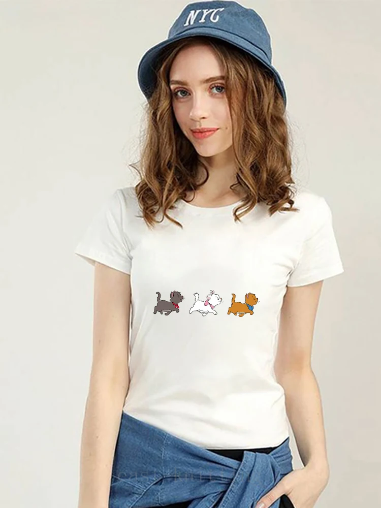 

Disney The Aristocats Women T-shirt Kawaii Little Cats Print Fashion Lady Summer Casual Clothes Short Sleeve Street Hipster Tops