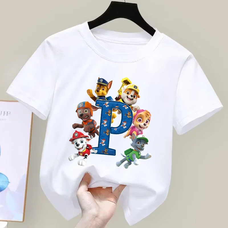 Детская футболка Щенячий патруль летняя одежда с буквенным принтом A-Z хлопковые