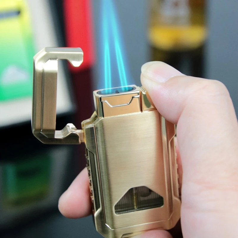 

New Metal Windproof Cigar Lighter Powerful 2 Jet Torch Lighter Blue Flame Turbo Butane Gas Lighter Inflated Smoking Gadgets Gift