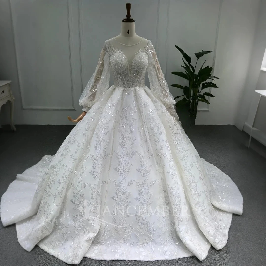 Фото Изысканное бальное платье, женские свадебные платья, элегантные блестящие свадебные платья с блестками, длина для мытья полов, бальные платья Vestidos De Novia по индивидуальному заказу №1
