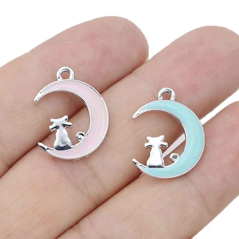 

10PCS Gold Plated Enamel Cat Moon Charm Pendant Jewelry Making Necklace DIY Earrings Accessories Craft