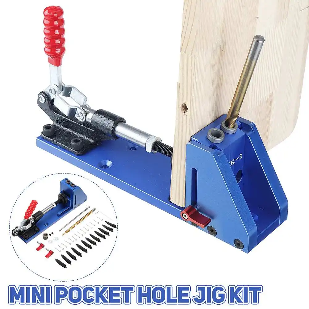 Mini Pocket Hole Jig Kit Dowel Drill Joinery Kit Oblique Hole Locator with 9.5mm Step Drilling Bit Doweling Hole Puncher Clamp