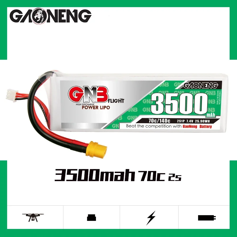 

Gaoneng GNB 2S1P 3500mAh 7.4V 70C/140C Light Weight Lipo Battery With XT60 Plug For FPV Drone RC Airplane Helicopter Car Boat