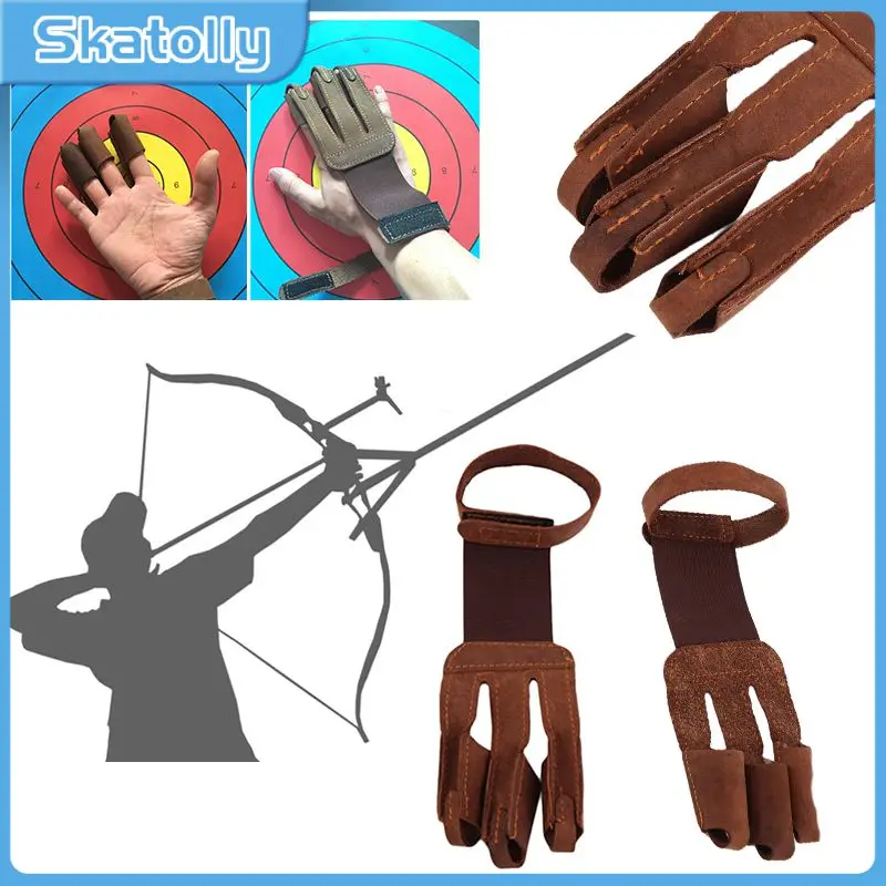 

1Pcs Cow Leather Archery Glove Outdoor Hunting 3 Three Finger Protector Guard Shooting Finger Hand Protector Bow Accessories