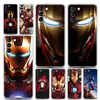 clear phone case for samsung galaxy s20 s21 fe s10 s9 s22 plus ultra 5g s10e lite case soft cover iron man logo marvel