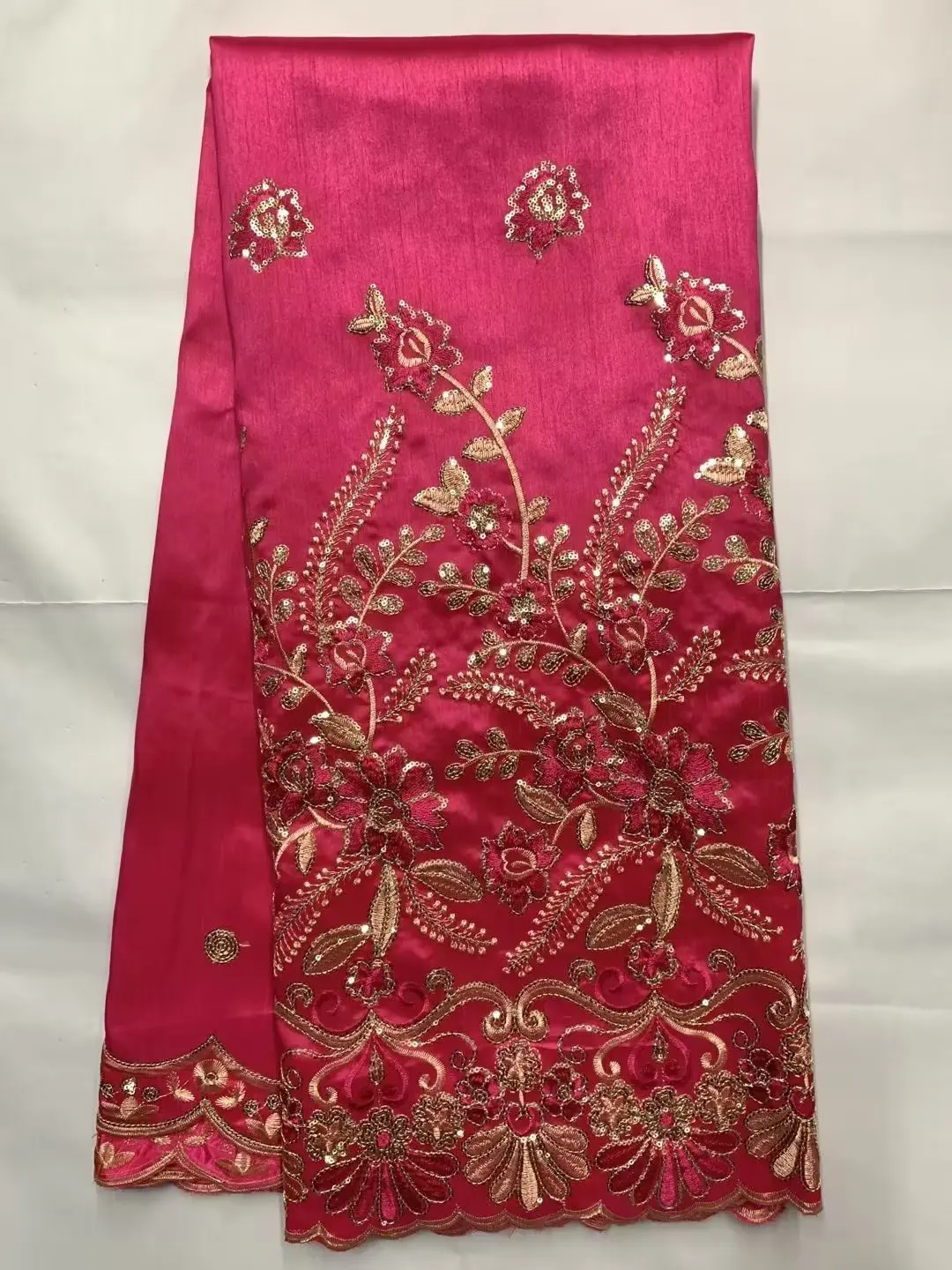 

African Nigerian George Lace With Sequins Embroidery George Lace Silk Fabric Polyester Material 5 Yards