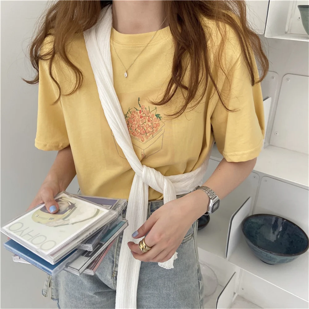 

PLAMTEE Cotton Chic Summer Women T-Shirts Short Sleeves Comfortable 2022 New Printed Casual OL Florals Hot Fashion Tees Tops