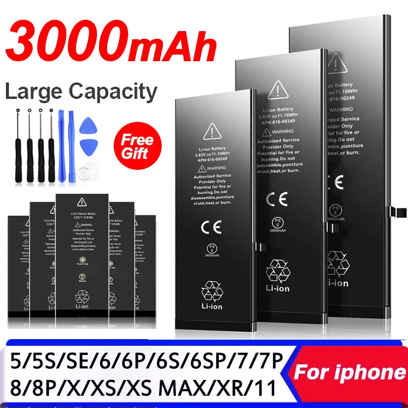 Аккумулятор для телефона большой емкости Apple 5 S SE 6 7 8 Plus 10 X Xr Xs Max сменные батареи