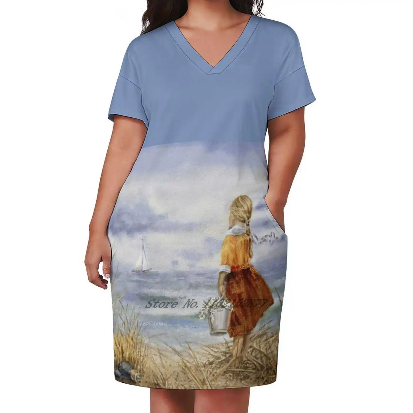 

Свободное платье с карманами для девочек и океана, модное платье с принтом, платье с коротким рукавом и V-образным вырезом, ТРАПЕЦИЕВИДНОЕ ПЛАТЬЕ для девочек и девочек с океаном