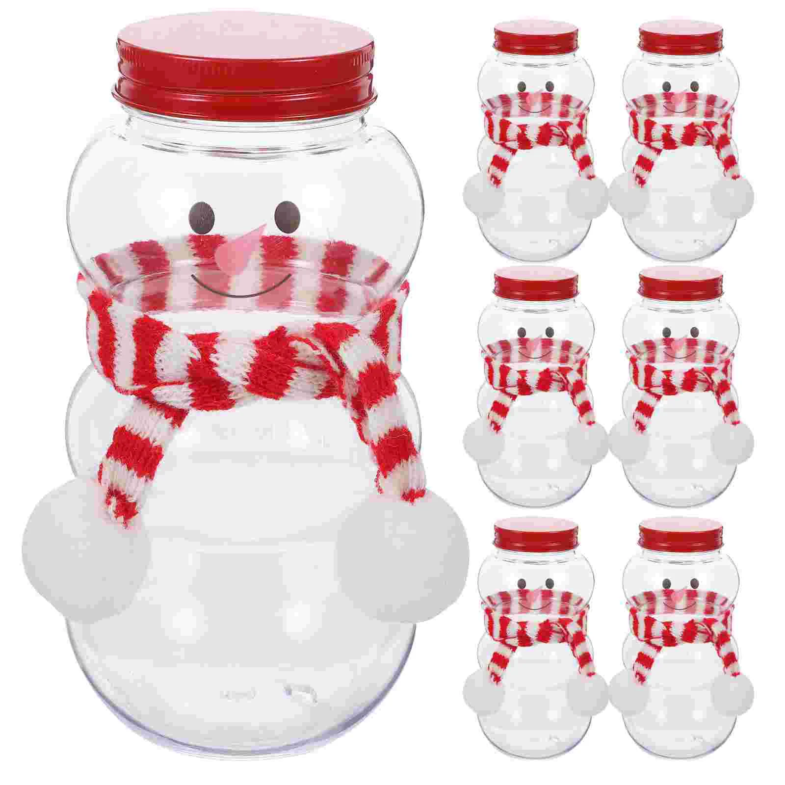 

10 Sets Christmas Snowman Shape Beverage Bottles Christmas Plastic Juice Bottle Xmas Supplies with Scarves
