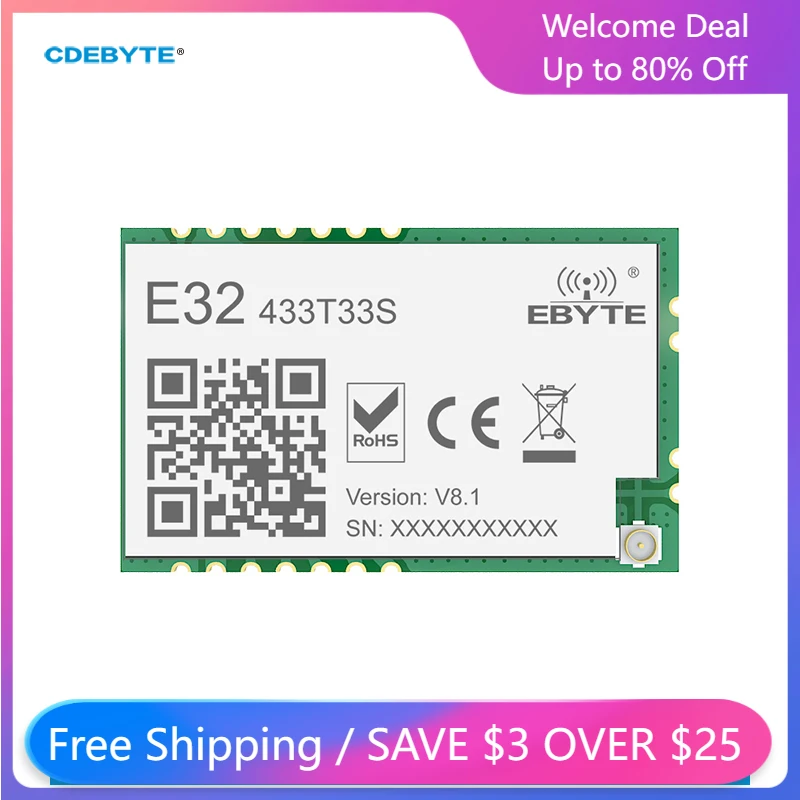 

CDEBYTE SX1278 Lora Wireless Module RF Transceiver 433MHz 33dbm E32-433T33S Long Distance 16KM Wake on Air IPEX Stamp Hole