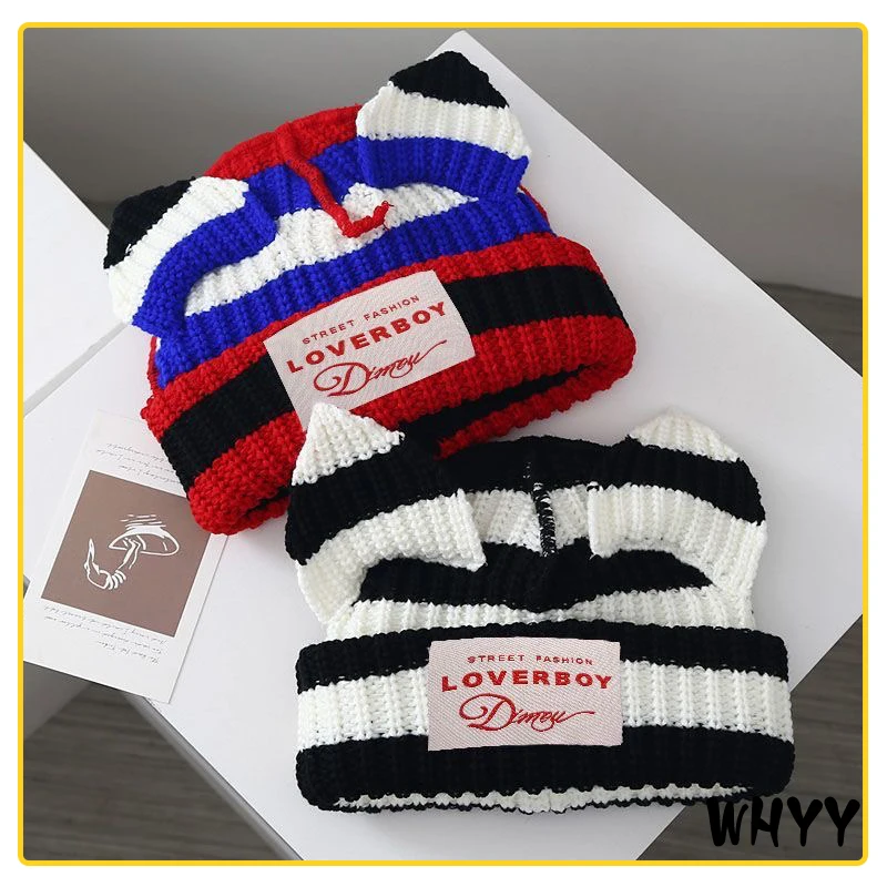 

Bunny Bonnets Pig Ear Knit Hats Double-layer Warm Cat Ear Woolen Hat Cute Hooded Cap Niche Design Hip-hop Hat Rabbit Ear Beanies